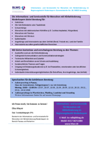 Flyer Sprechzeiten für Gehörlosen-Beratung mit Elisa Mayer, 2. Halbjahr 2026 Flyer Sprechzeiten für Gehörlosen-Beratung mit Elisa Mayer, 2. Halbjahr 2026