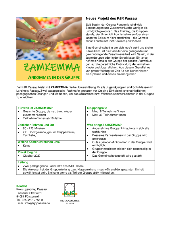 Der KJR bietet das Projekt "Zamkemma" für Jugendarbeit in den Vereinen